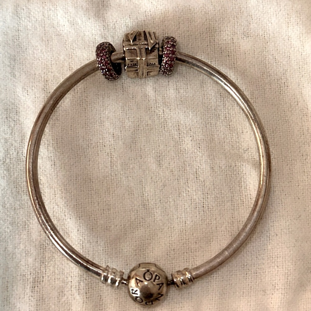 Authentic Sterling SILVER Heart Pandora 2” Bracelet present charm 🎁 2 💓spacers
